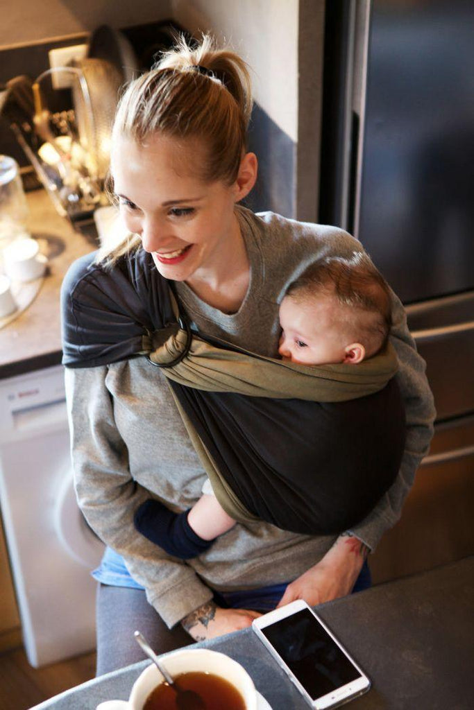La Petite Echarpe Sans Nœud - Sling Réversible - Anthracite, Olive - Mummy Nantes