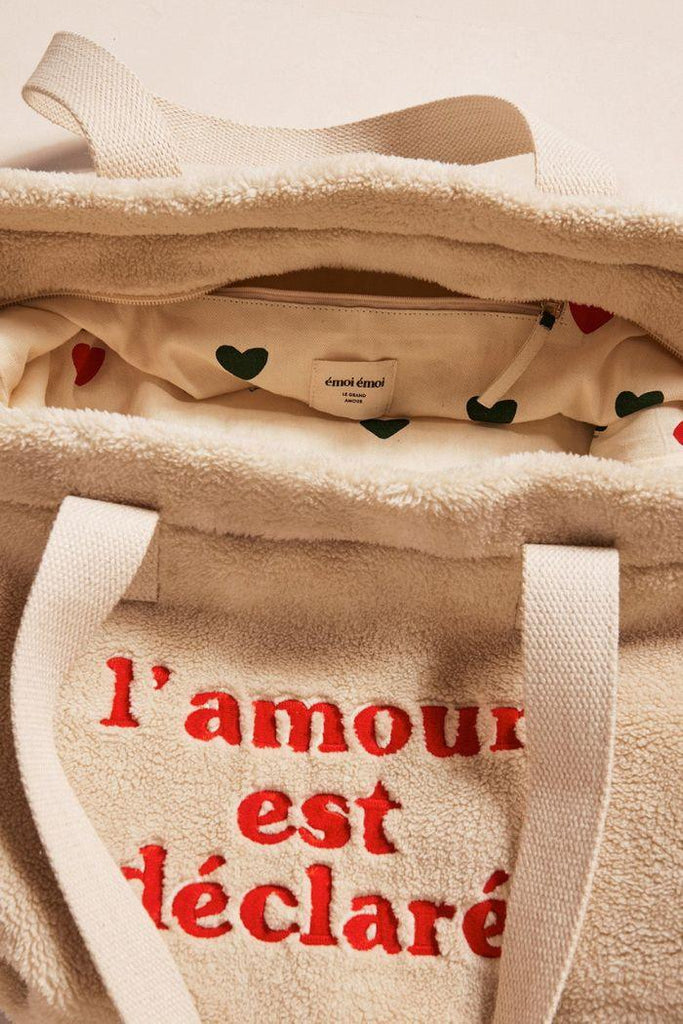 Cabas "L'amour est déclaré" en moumoute - Crème - Mummy Nantes