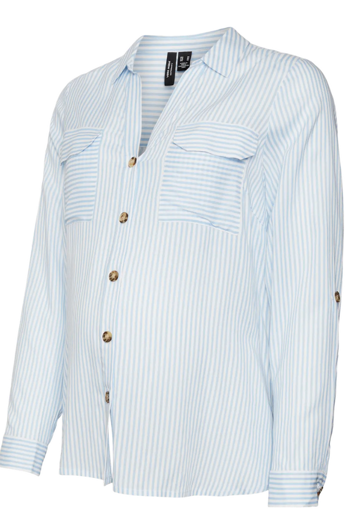 Chemise rayée bleue pour future maman boutonnée pour l'allaitement - MUMMY