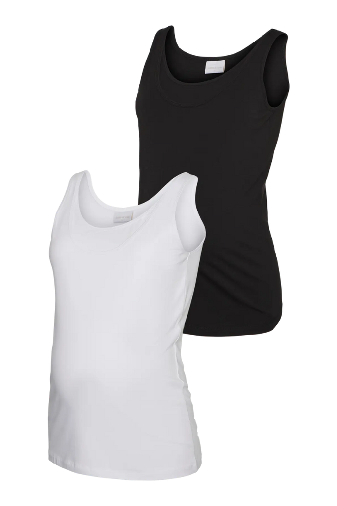 Pack de deux débardeurs grossesse et allaitement, un blanc et un noir | MUMMY NANTES