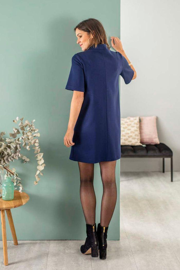 Robe Courte de Grossesse & Allaitement Billie - Marine - Mummy Nantes