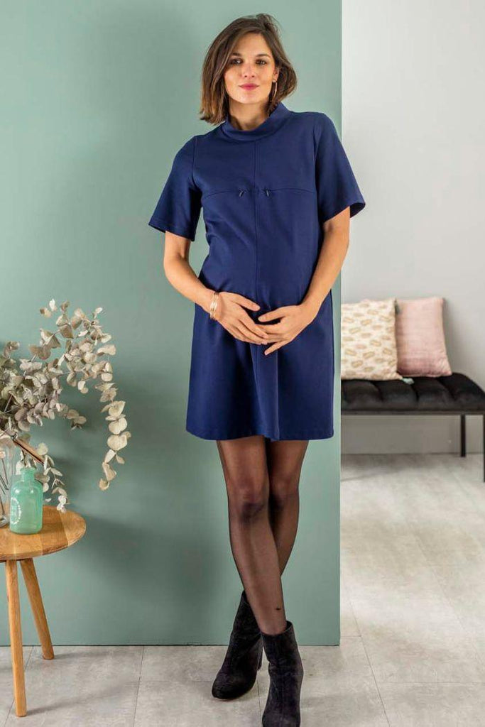 Robe Courte de Grossesse & Allaitement Billie - Marine - Mummy Nantes