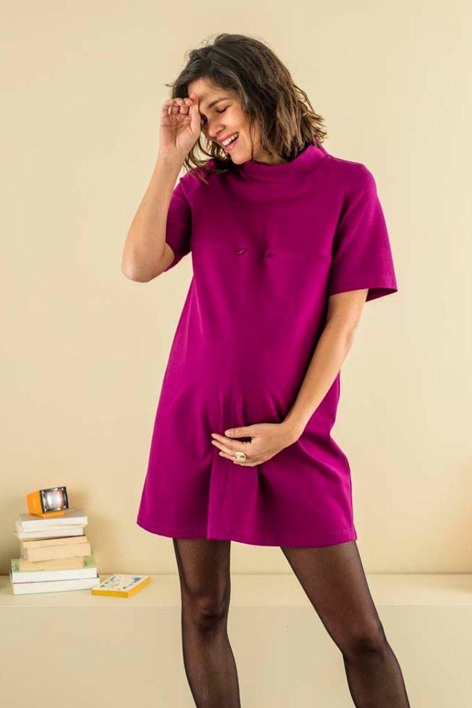 Robe Courte de Grossesse & Allaitement Billie - Prune - Mummy Nantes