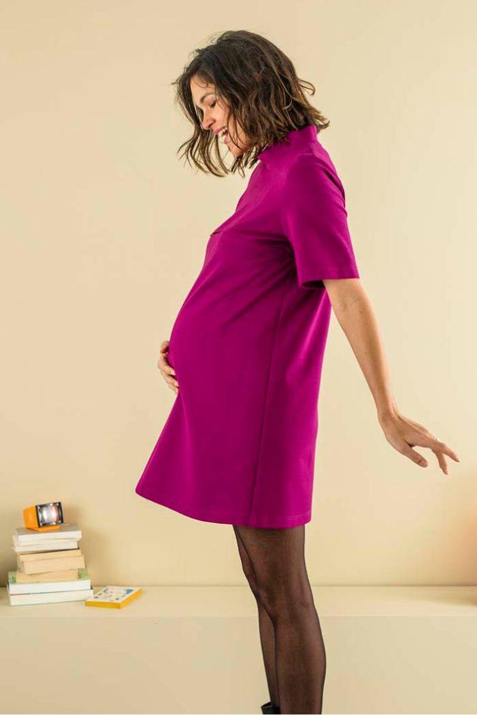 Robe Courte de Grossesse & Allaitement Billie - Prune - Mummy Nantes