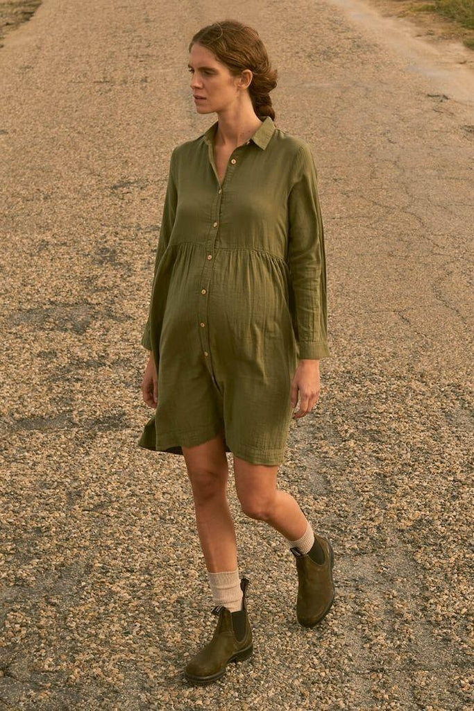 Robe de Grossesse en Gaze de Coton Esther - Kaki - Mummy Nantes