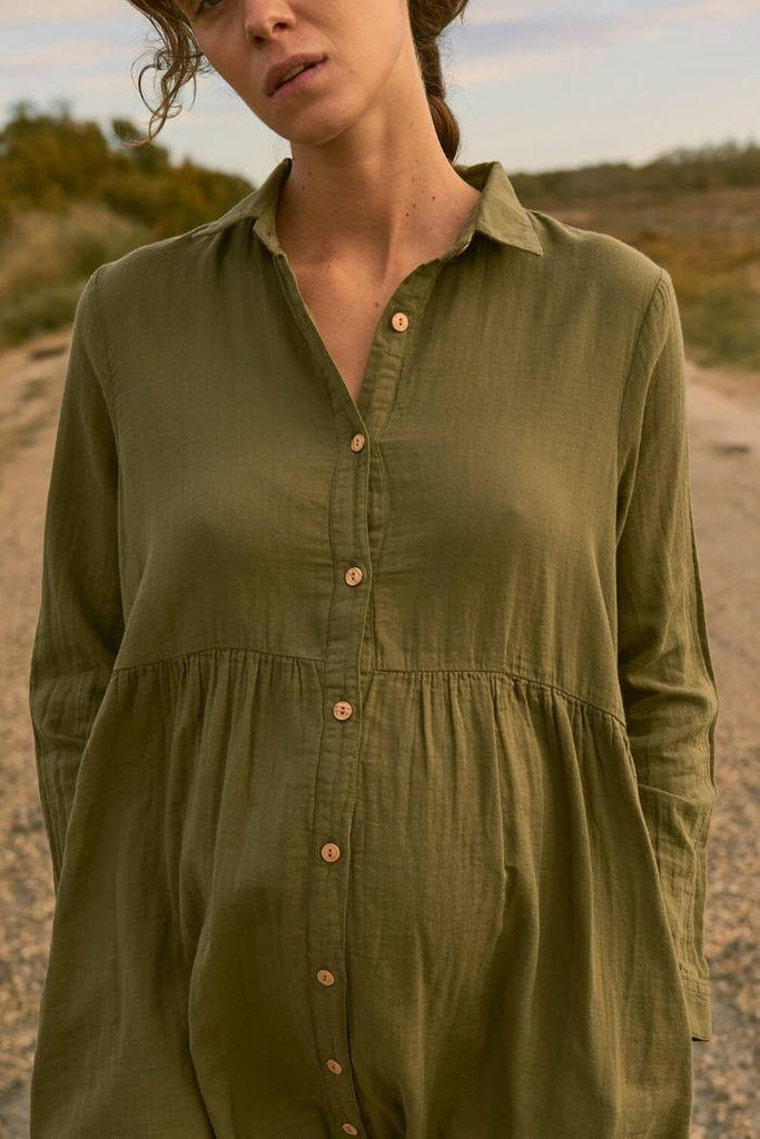 Robe de Grossesse en Gaze de Coton Esther - Kaki - Mummy Nantes