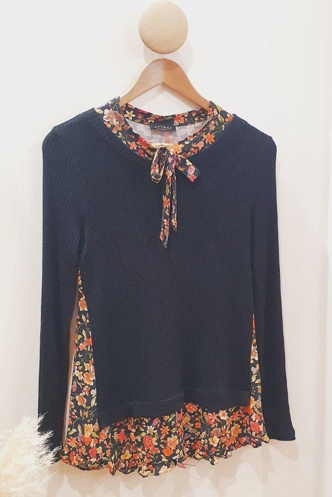Pull Grossesse noir et fleuri Seconde Main Mummy Nantes