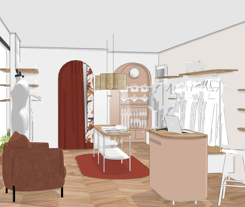 croquis architecte de la boutique mummy de Nantes