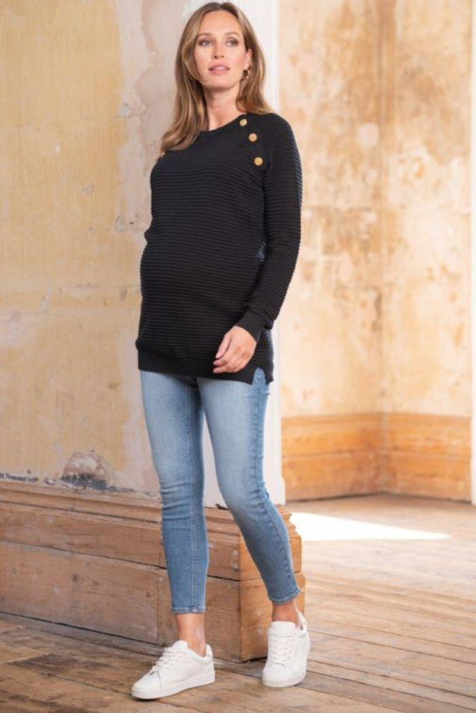 Pull Grossesse et Allaitement côtelé – Noir - Mummy Nantes