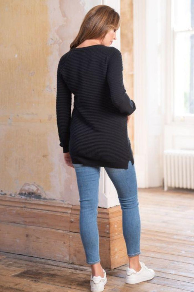Pull Grossesse et Allaitement côtelé – Noir - Mummy Nantes