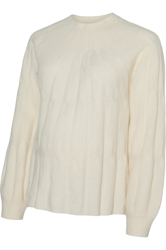 Pull de grossesse écru en maille douce vue de face – Mummy Nantes