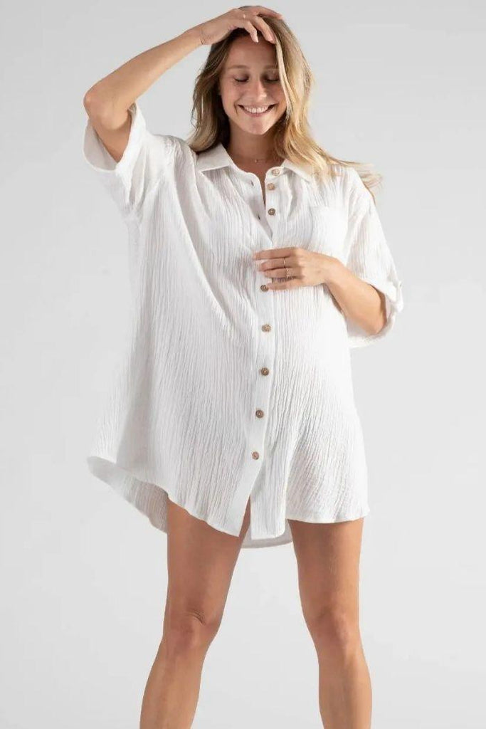 Robe Chemise Grossesse & Allaitement Bertille - Blanc - Mummy Nantes
