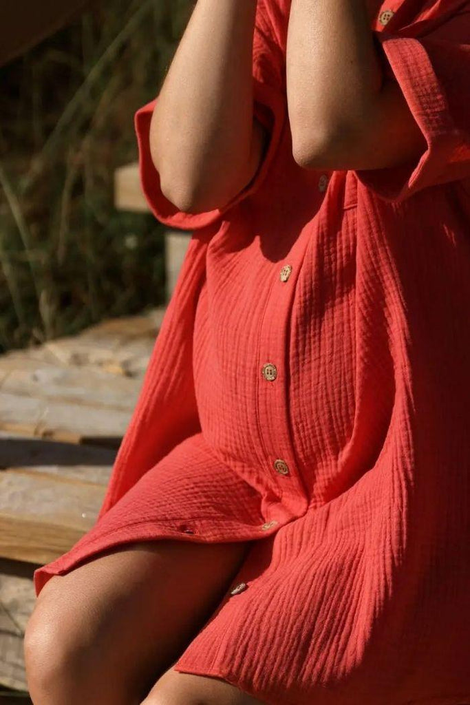 Robe Chemise Grossesse & Allaitement Bertille - Corail - Mummy Nantes