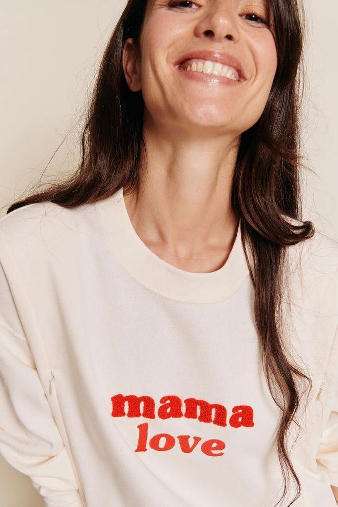 Sweat Allaitement "mama love" en coton bio - crème/rouge - Mummy Nantes