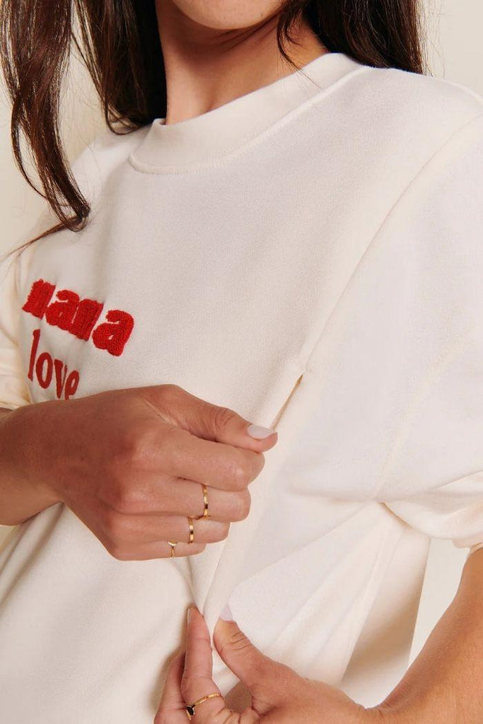 Sweat Allaitement "mama love" en coton bio - crème/rouge - Mummy Nantes