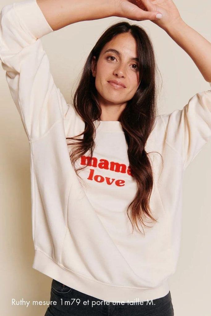Sweat Allaitement "mama love" en coton bio - crème/rouge - Mummy Nantes