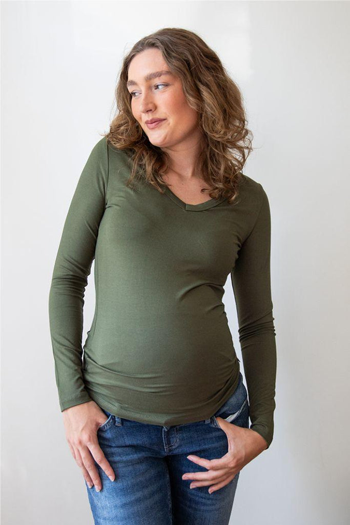 T-shirt Grossesse Manches Longues - Olive - Mummy Nantes