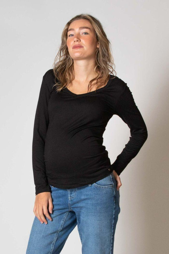 T-shirt Grossesse Manche Longue Jenna - Noir - Mummy Nantes