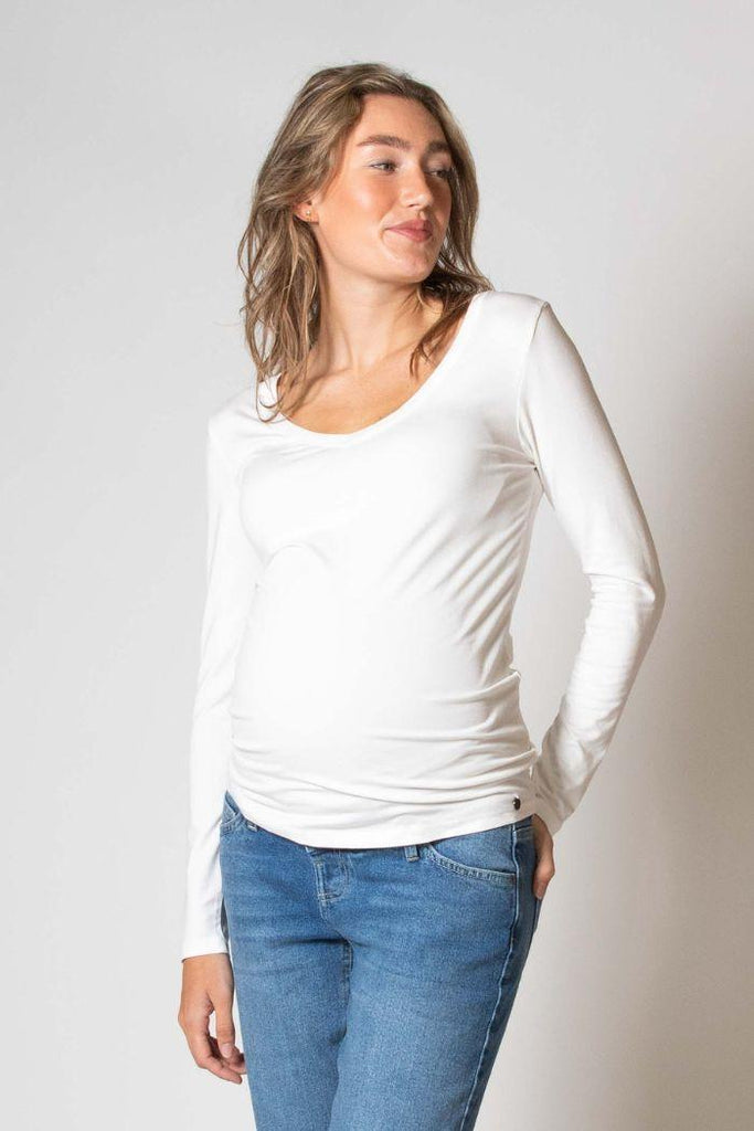 T-shirt Grossesse Manche Longue Jenna - Blanc cassé - Mummy Nantes