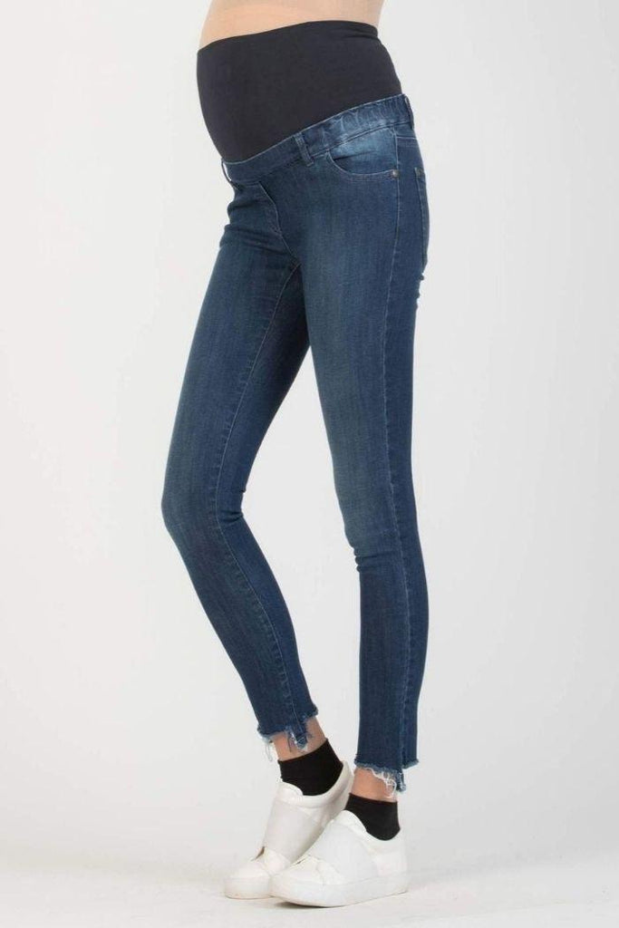 Jeans Skinny de Maternité à ourlets Irrégulier et Frange - Bleu - Mummy Nantes