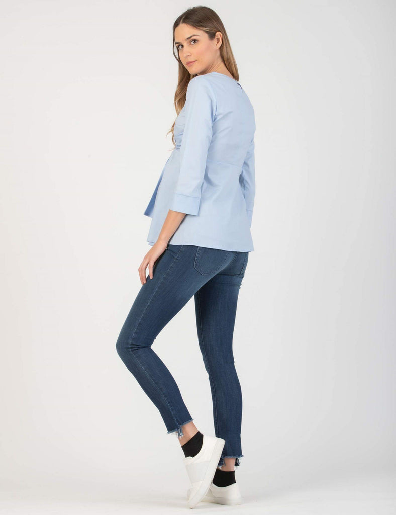 Jeans Skinny de Maternité à ourlets Irrégulier et Frange - Bleu - Mummy Nantes