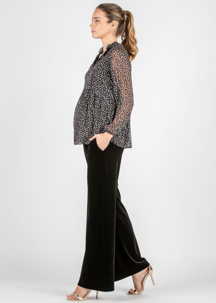 Pantalon de Grossesse Winona en Velours Satiné- Noir - Mummy Nantes