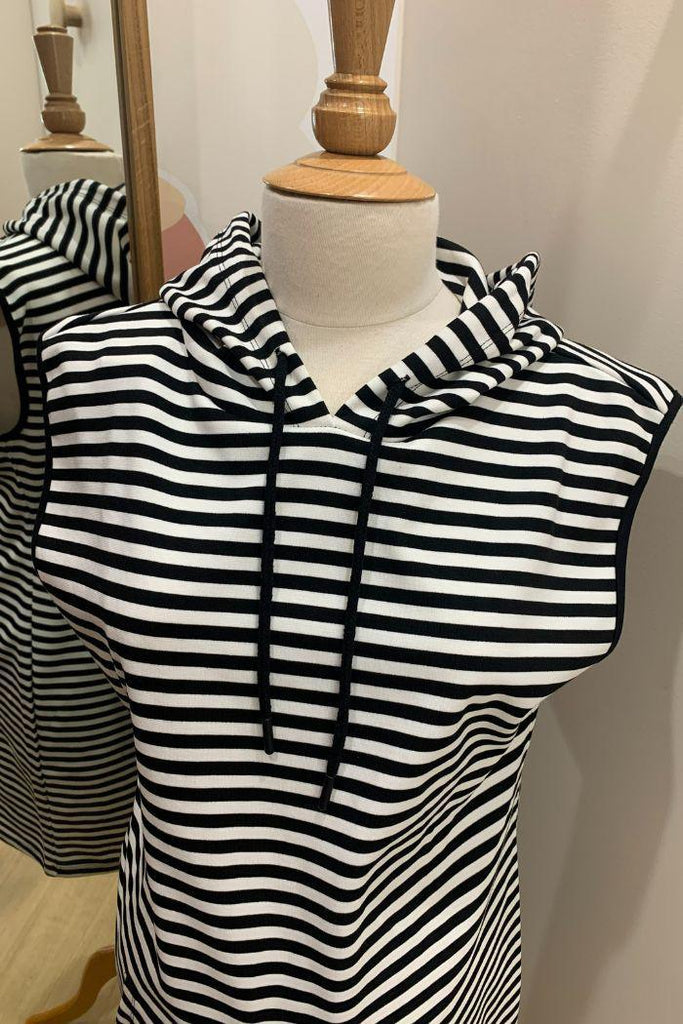 Robe sweat de grossesse sans manche à capuche - Blanc/noir - Mummy Nantes