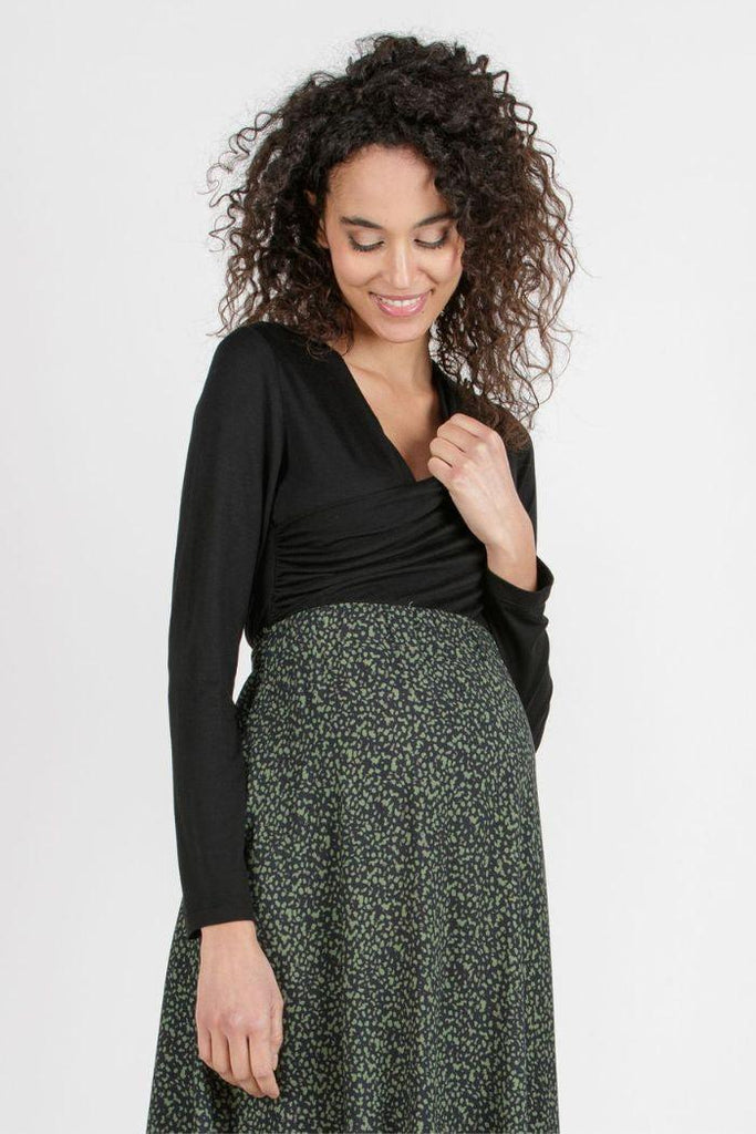 Robe midi de Grossesse et Allaitement - Olive - Mummy Nantes