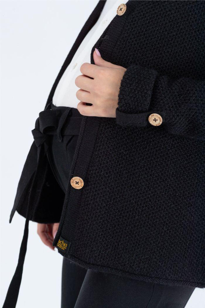 Cardigan de grossesse en maille Abelha - Noir - Mummy Nantes