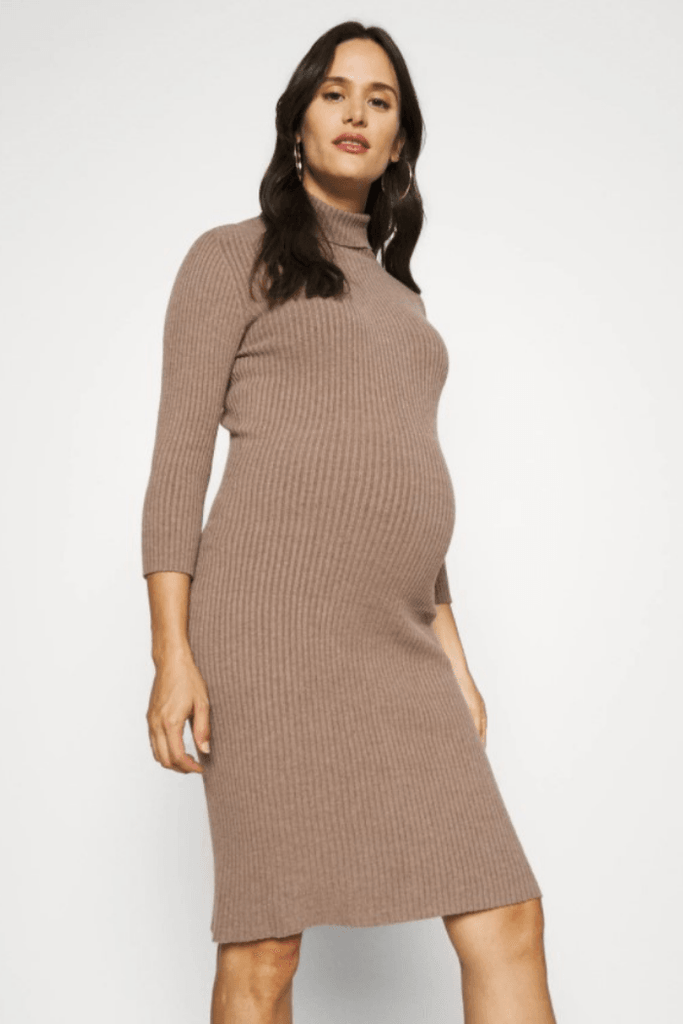 Robe de Grossesse Col Roulé - Marron - Mummy Nantes