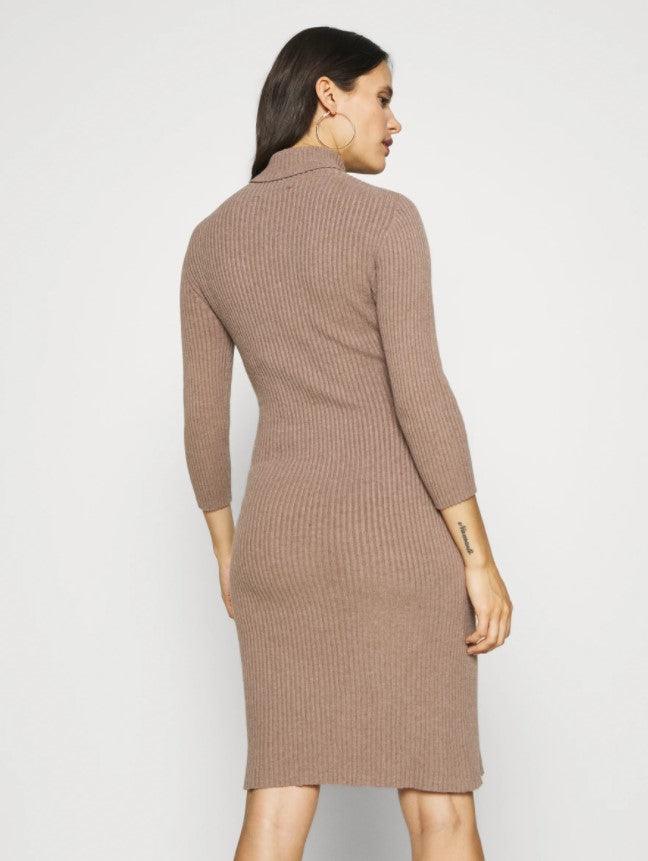 Robe de Grossesse Col Roulé - Marron - Mummy Nantes