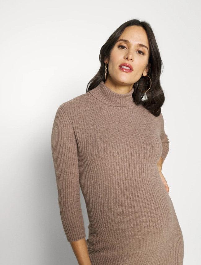 Robe de Grossesse Col Roulé - Marron - Mummy Nantes