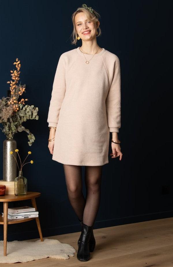 Robe sweat de grossesse et allaitement - Rose poudré - Mummy Nantes