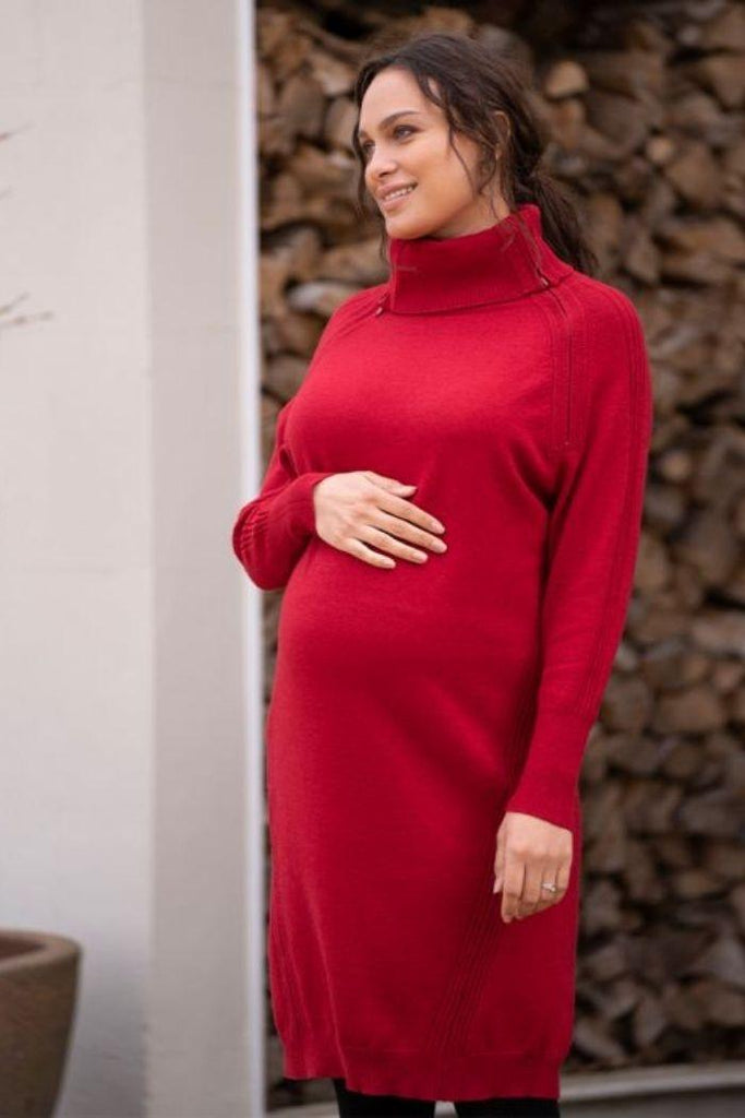 Robe Grossesse et Allaitement en Maille - Rouge - Mummy Nantes