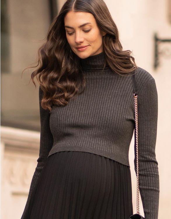 Robe Grossesse et Allaitement Plissée - Gris anthracite - Mummy Nantes