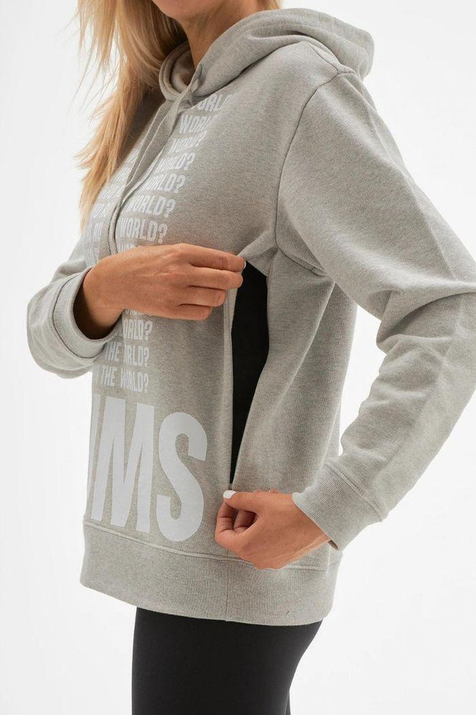 Sweat Allaitement à Capuche "Who Run the World" - Gris - Mummy Nantes
