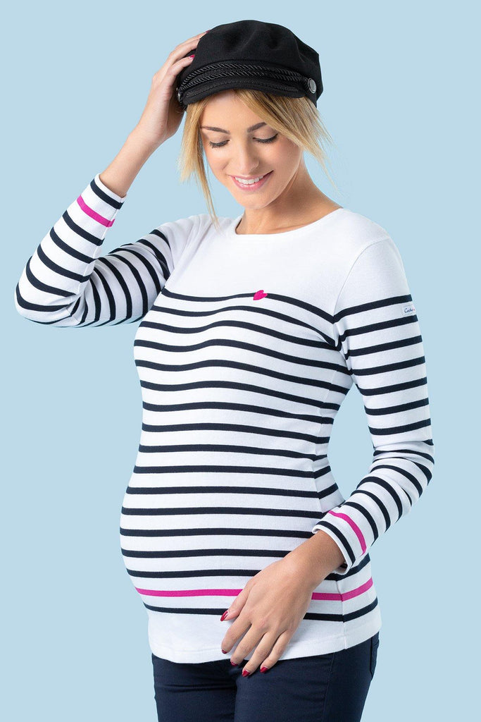 Tee-Shirt Grossesse Marinière - Made in France - Blanc/Marine - Mummy Nantes