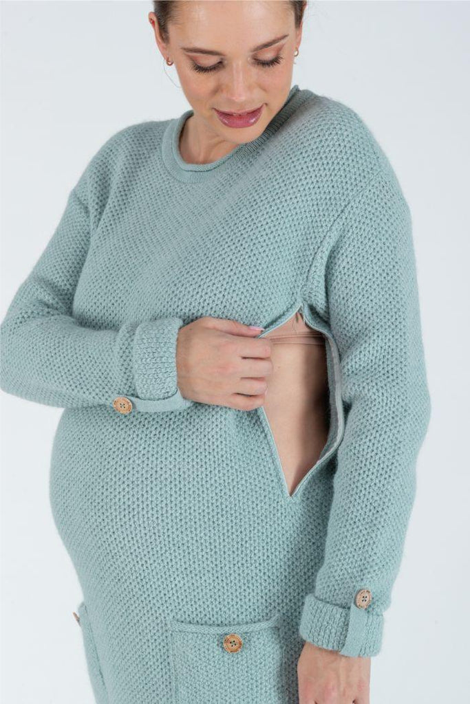 Robe pull de grossesse et allaitement Honey - Sauge - Mummy Nantes