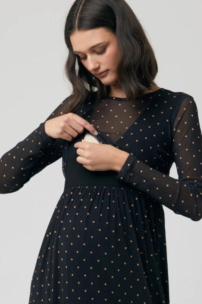 Robe de Grossesse et Allaitement à pois - Noir - Mummy Nantes