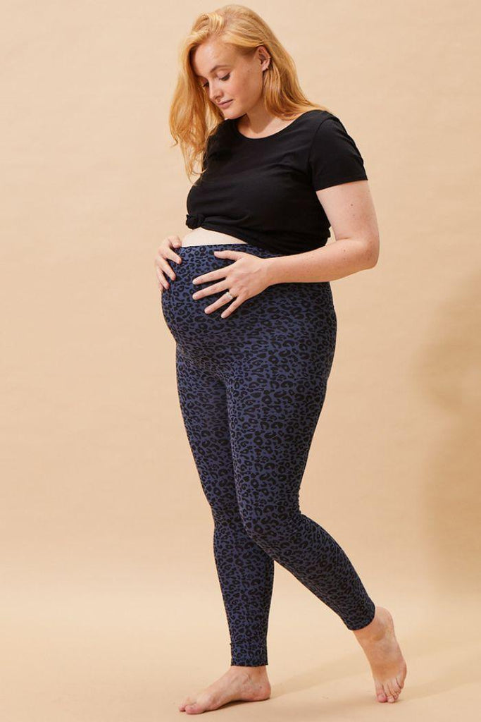 Legging de grossesse en coton bio léopard - Bleu - Mummy Nantes