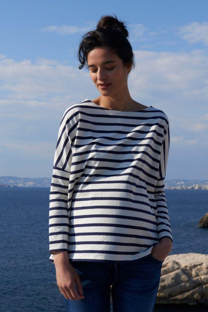 Marinière de Grossesse en coton - Rayures bleues - Mummy Nantes
