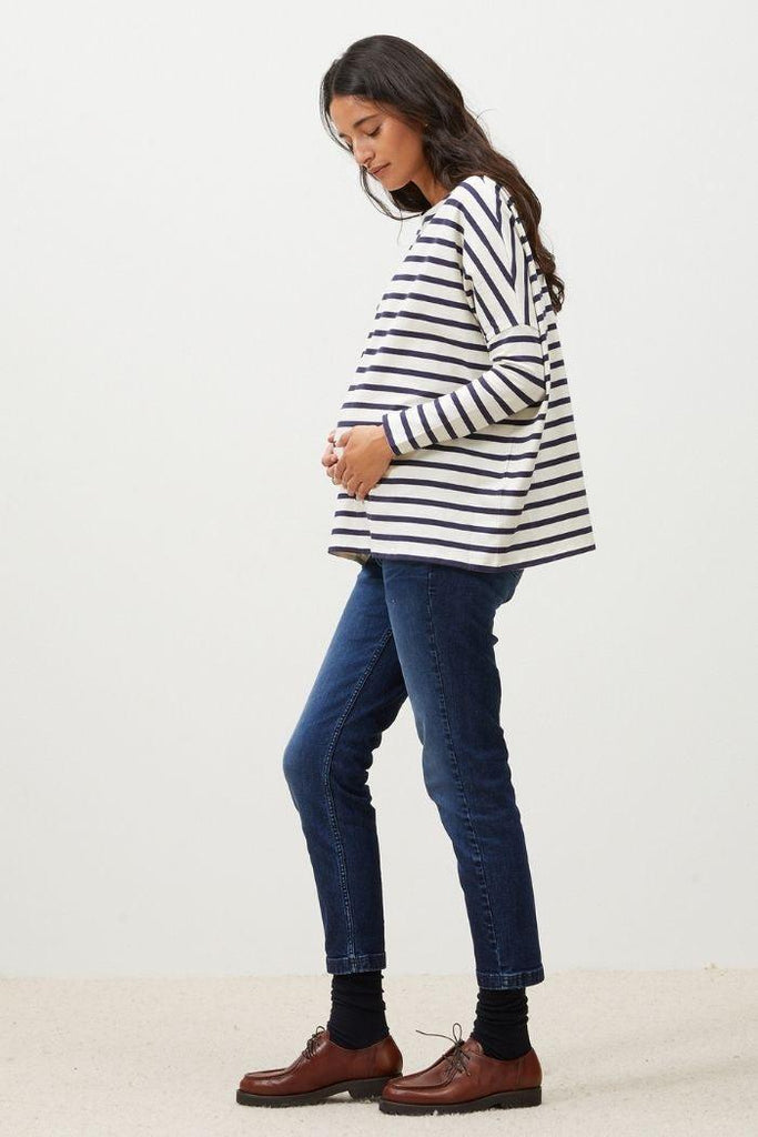 Marinière de Grossesse en coton - Rayures bleues - Mummy Nantes