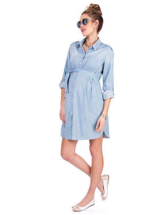 Robe Chemise de Grossesse en Jean Chambray de Coton - Mummy Nantes