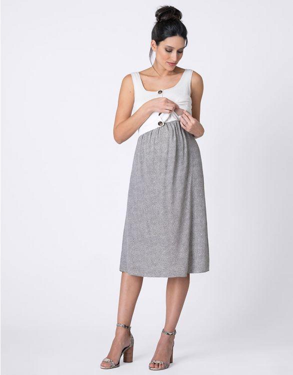 Robe Grossesse et Allaitement - Blanc Taupe - Mummy Nantes