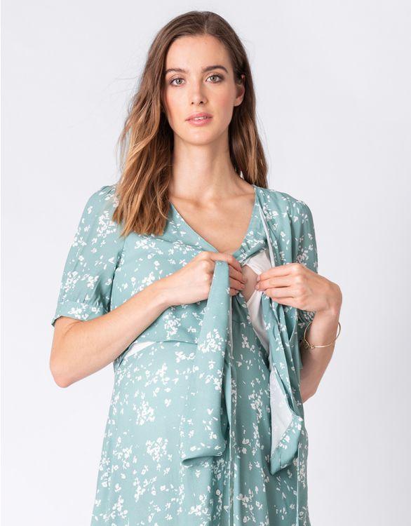 Robe de Grossesse et Allaitement Imprimés Fleurs - Vert sauge - Mummy Nantes