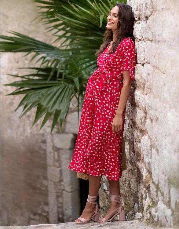 Robe Grossesse Midi Rouge - Mummy Nantes
