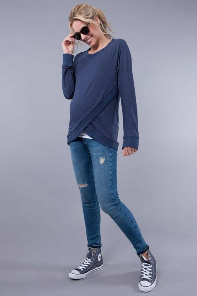 Sweat Grossesse et Allaitement Croisé - Bleu - Mummy Nantes