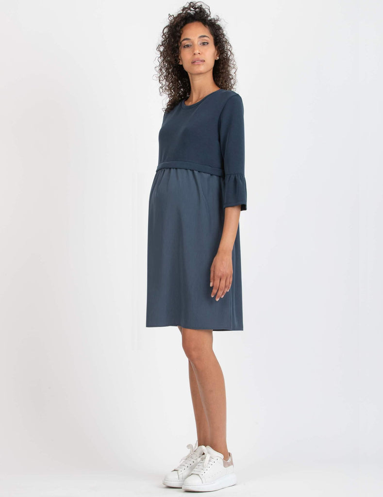 Robe de Grossesse et Allaitement en Modal et Satin - Marine - Mummy Nantes
