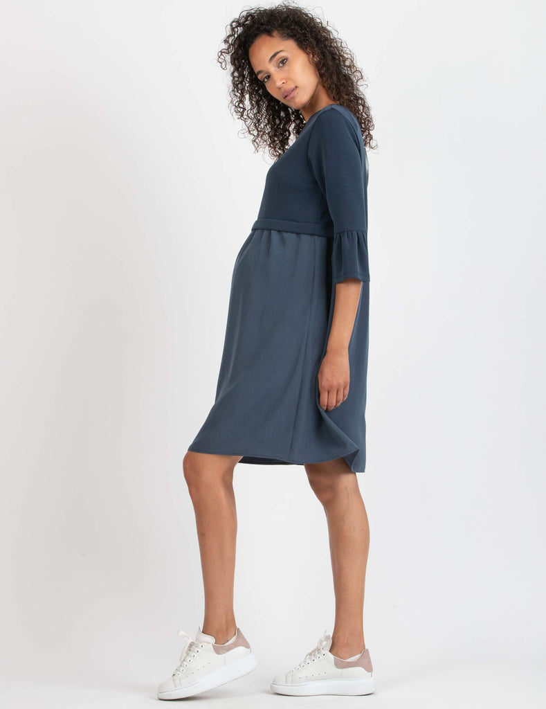 Robe de Grossesse et Allaitement en Modal et Satin - Marine - Mummy Nantes