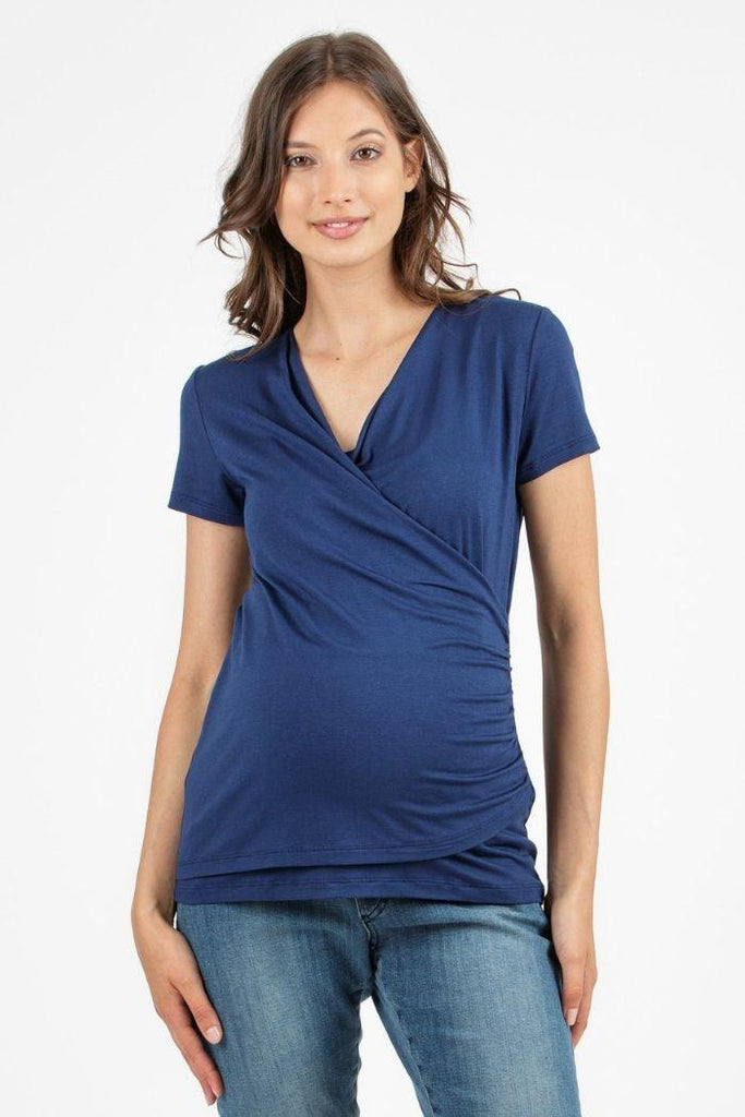 T-shirt Grossesse et Allaitement Croisé - Bleu marine - Mummy Nantes